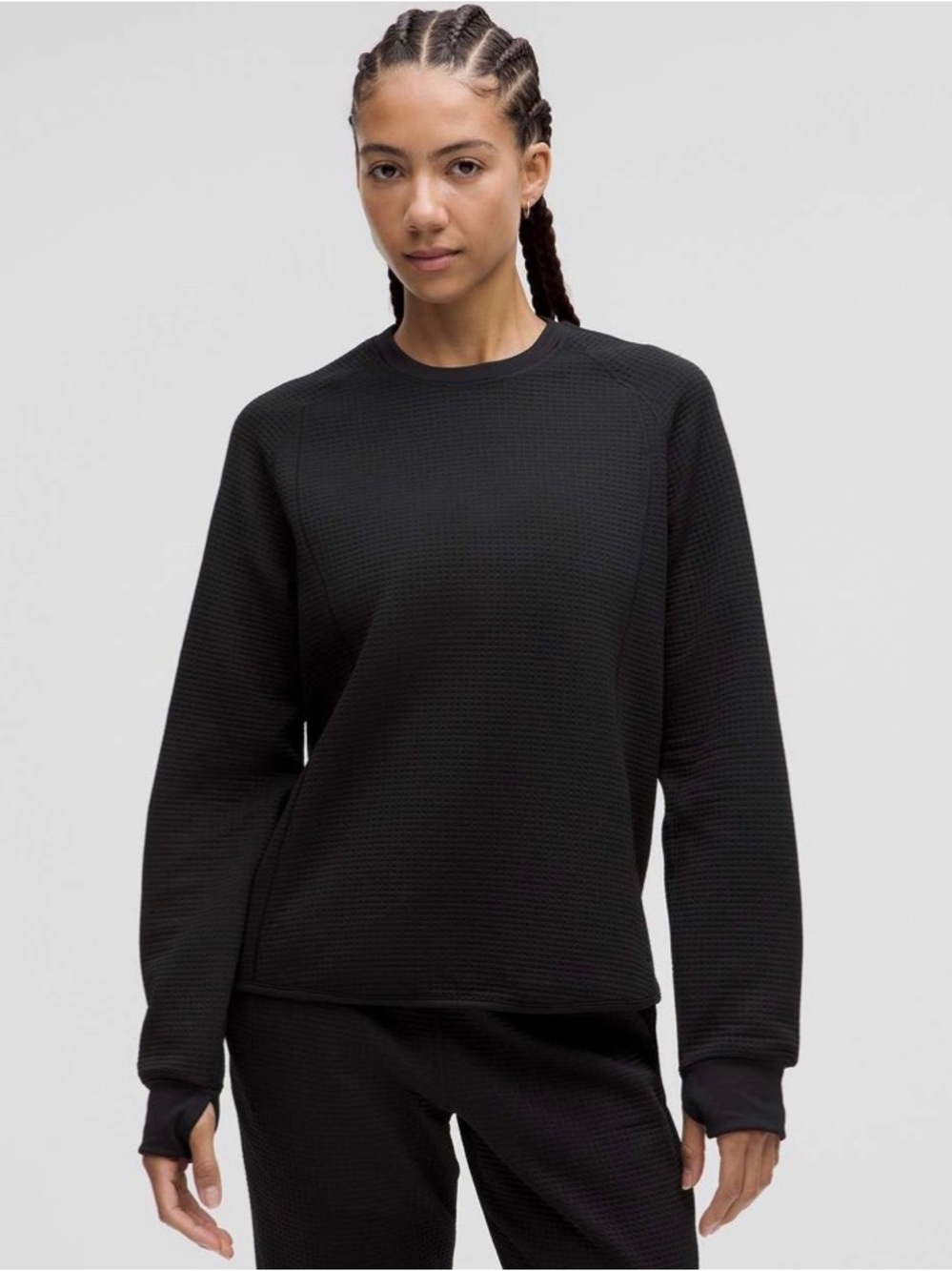 Lululemon Waffle-Knit Crewneck Long-Sleeve Shirt in Black— Size 2